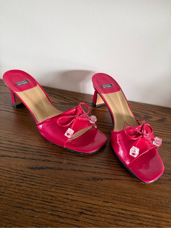 Stuart Weitzman Shoes - Stuart Weitzman Hot Pink Open-Toe Mule Heels with Bow